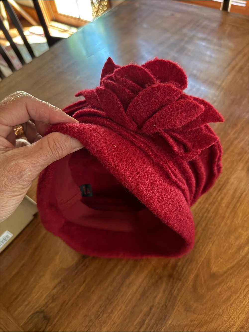 Red Wool Flower Cloche Hat